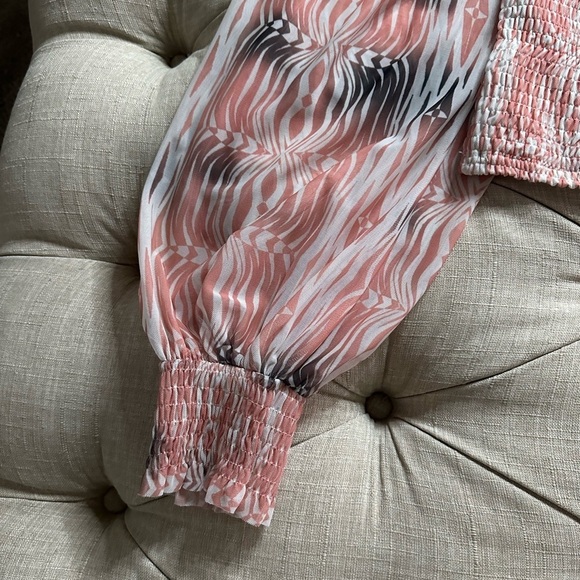 Anthropologie Pink and Black Smocked Crop Blouse - Picture 5 of 10